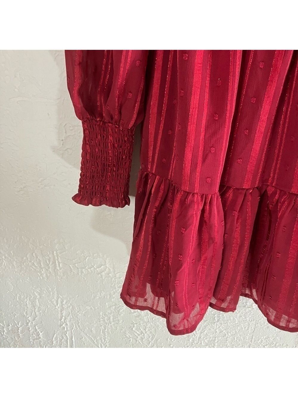 Lulu’s Cheerful Charmer Wine Red Lurex Long Sleeve Mini Dress - Picture 7 of 13